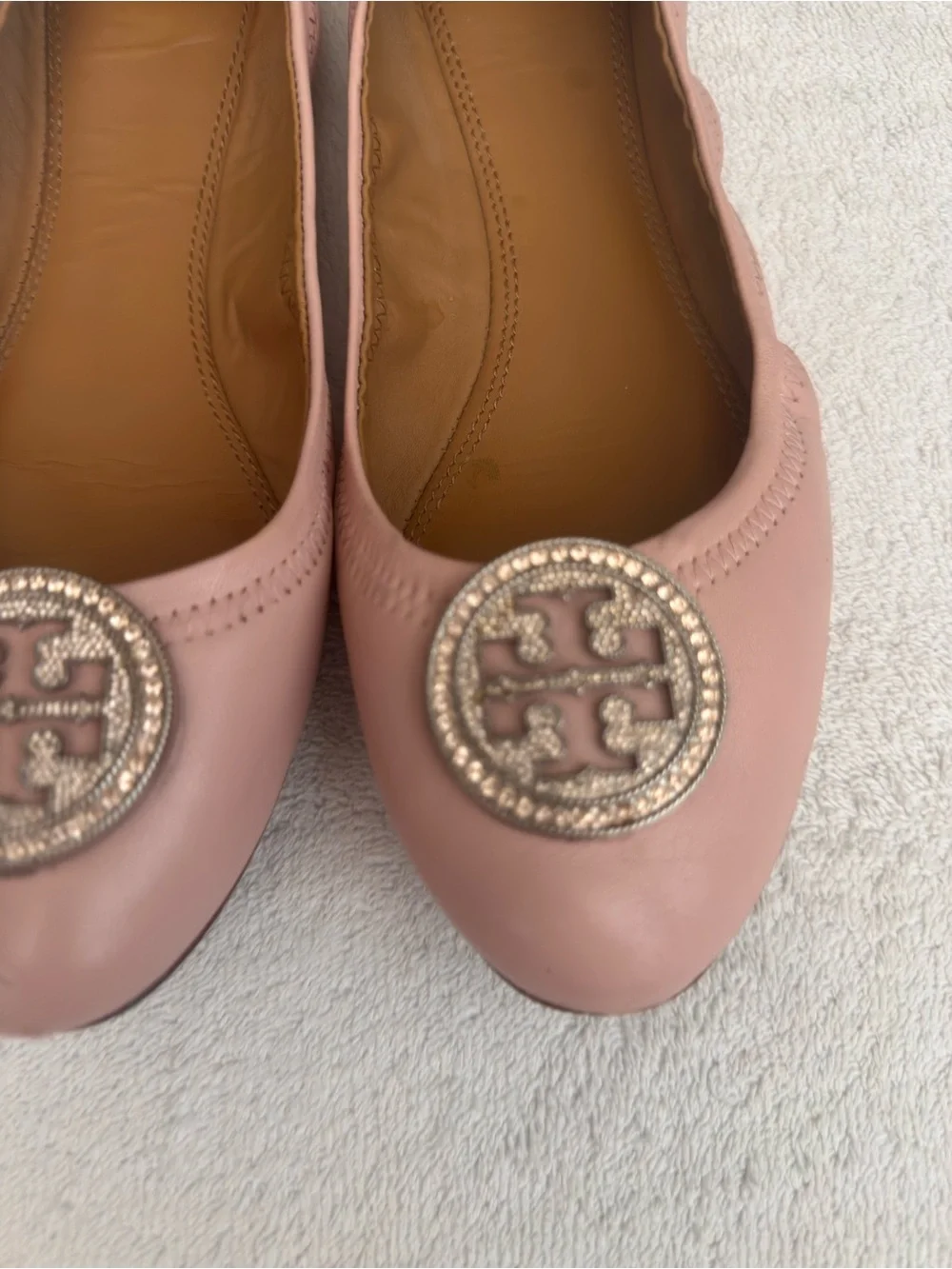 Tory Burch Blush Pink Leather Logo Ballet Flats Size 8.5